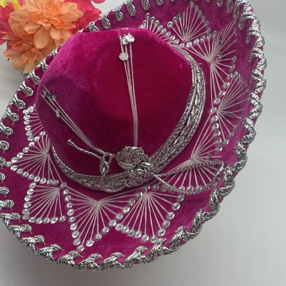 Salazar Yepez Accessories - Salazar Yepez Pink Silver Sombrero Hat Made in Mexico HT6832